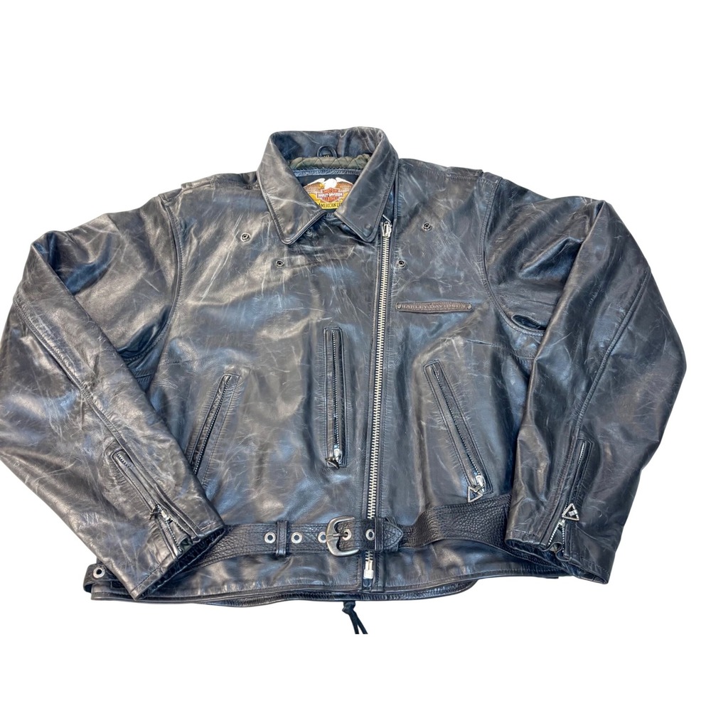 Vtg 90s y2k Harley-Davidson leather biker jacket men xl black earl weaver estate